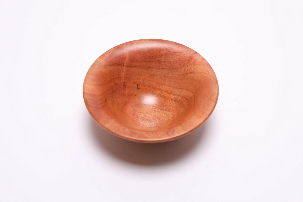 Small wild black cherry wooden bowl top view showing rich color and growth ring lines, handmade by Sanders Woodworking
