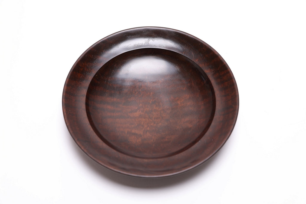 Thermally modified tiger maple wooden bowl top view showing rich dark color and tiger figure, handmade by Sanders Woodworking