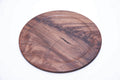 Wild black walnut crotch burl wooden platter, top view rotated 45°, showing natural grain pattern