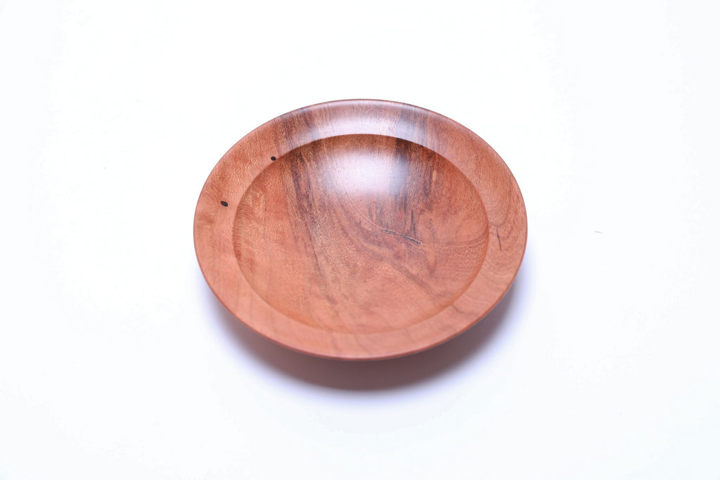 Wild black cherry wooden ring dish, top view at 90°, highlighting dense grain and curved rim