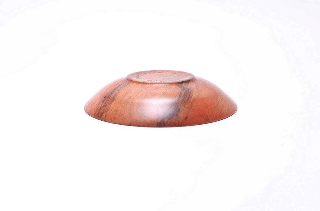 Wild black cherry wooden ring dish, bottom view showing raised foot and natural finish