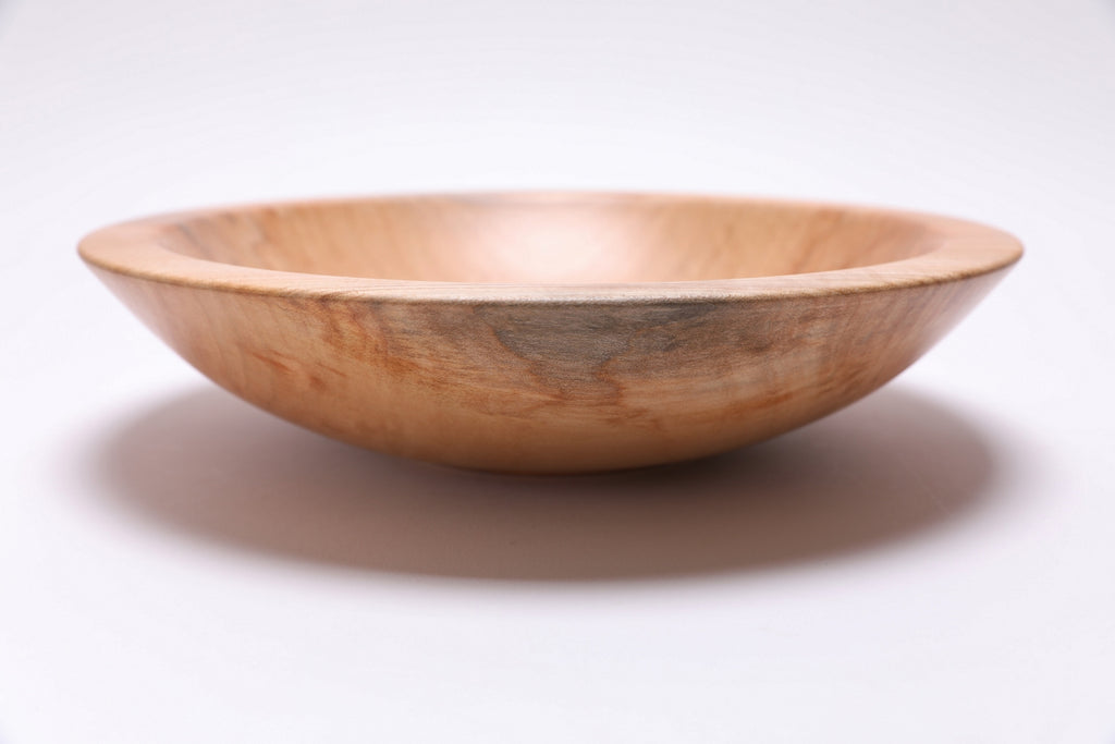 Sugar maple chopping bowl, side view at 90°, rounded rim and handcrafted profile