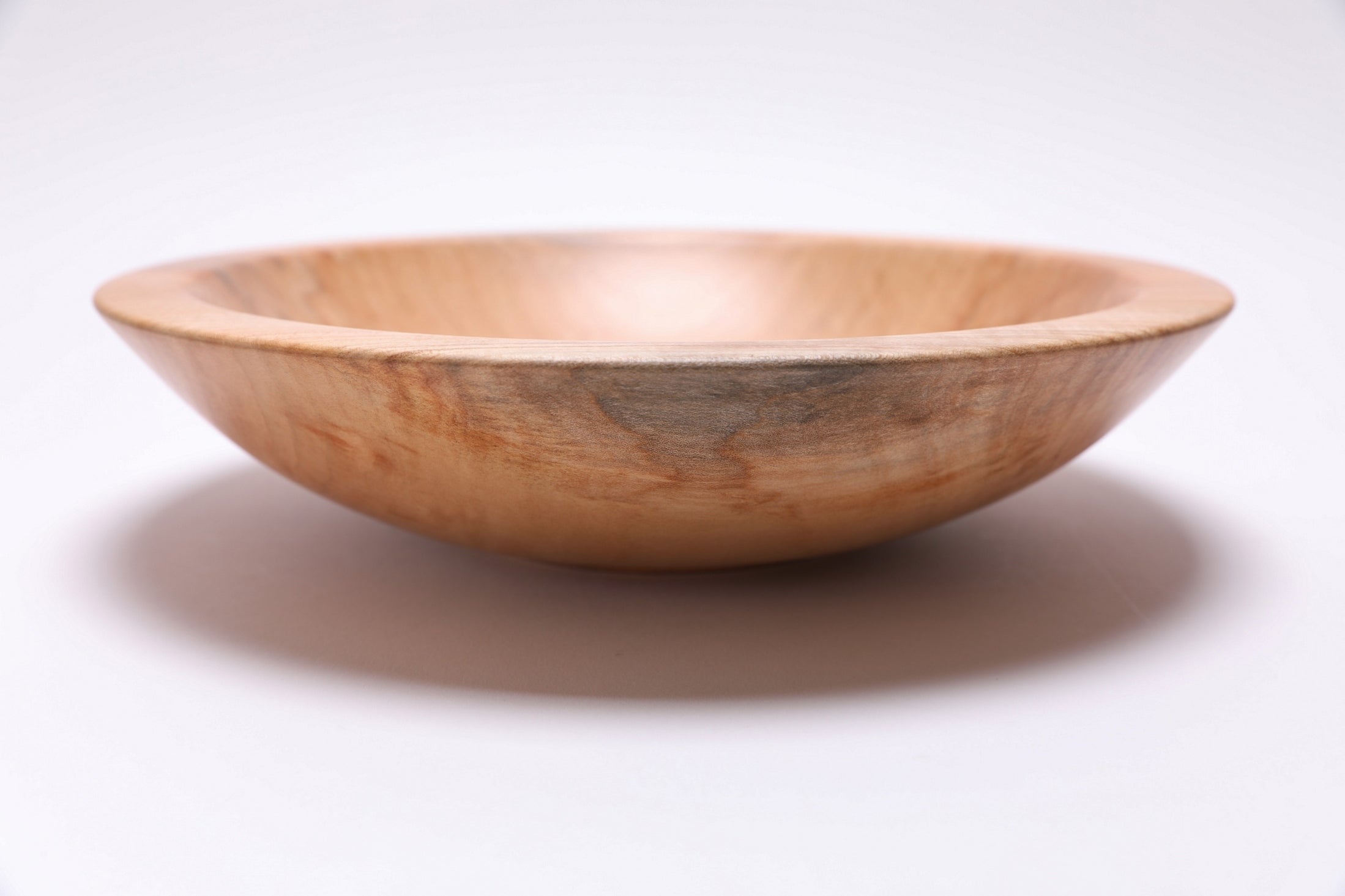 Sugar maple chopping bowl, side view at 90°, rounded rim and handcrafted profile