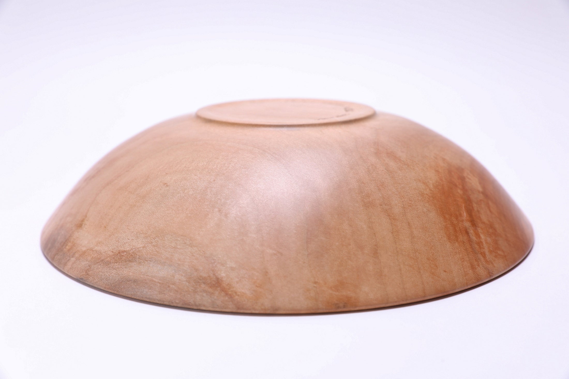 Sugar maple chopping bowl, bottom view showing raised foot and natural finish