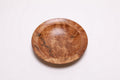 Wormy white oak crotch burl wooden bowl, top view at 0°, showing marble-like figure and worm hole character