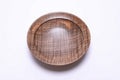 Spalted tiger ambrosia maple wooden bowl, top view at 0°, showing chatoyant tiger figure and amber gray coloration
