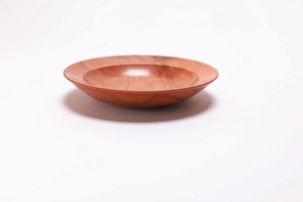 Wild black cherry wooden ring dish, angled side view, 90°, natural edge and oil finish