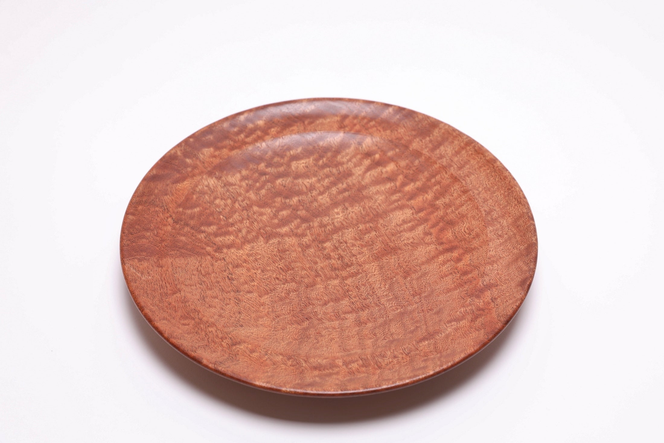 Pommele sapele shallow bowl top view 4, copper and mahogany grain pattern