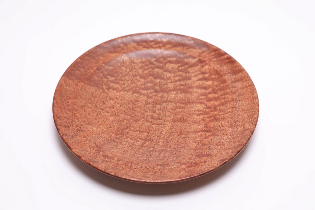 Pommele sapele shallow bowl top view 5, natural oil finish close-up