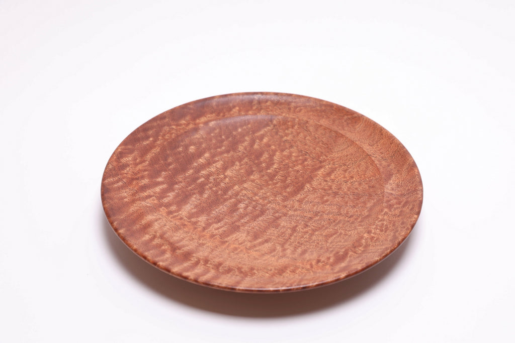 Pommele sapele shallow bowl top view 7, handcrafted wood grain