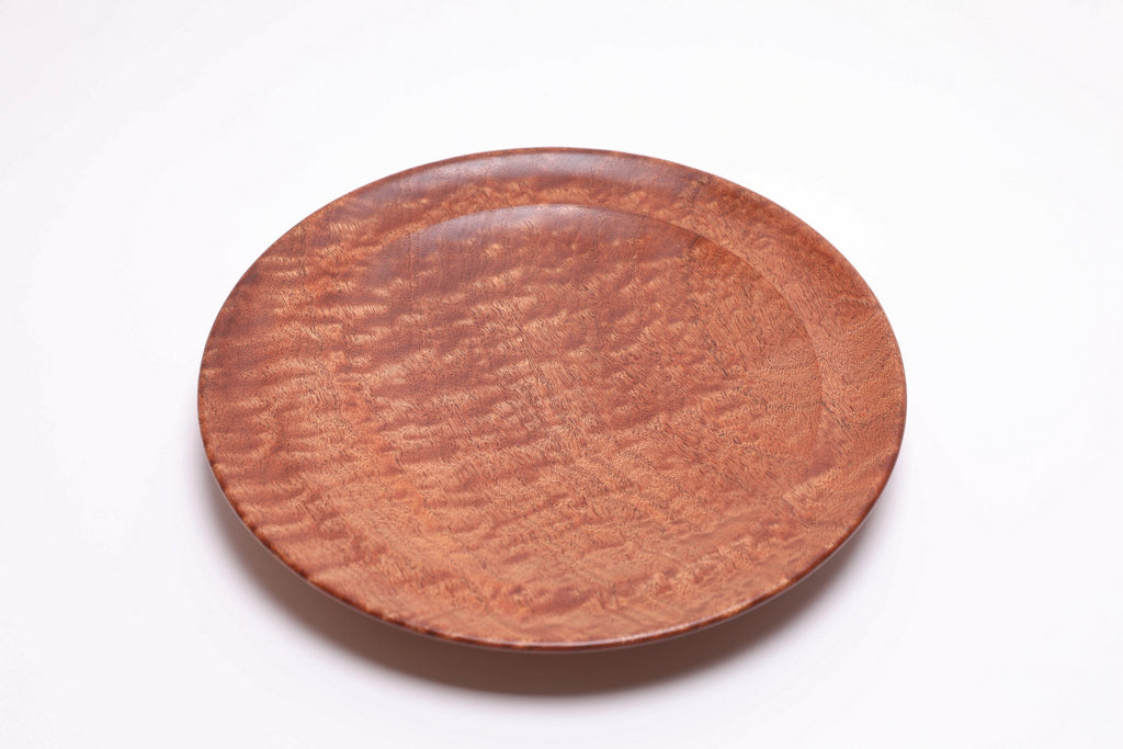 Pommele sapele shallow bowl top view 8, 10 inch diameter detail