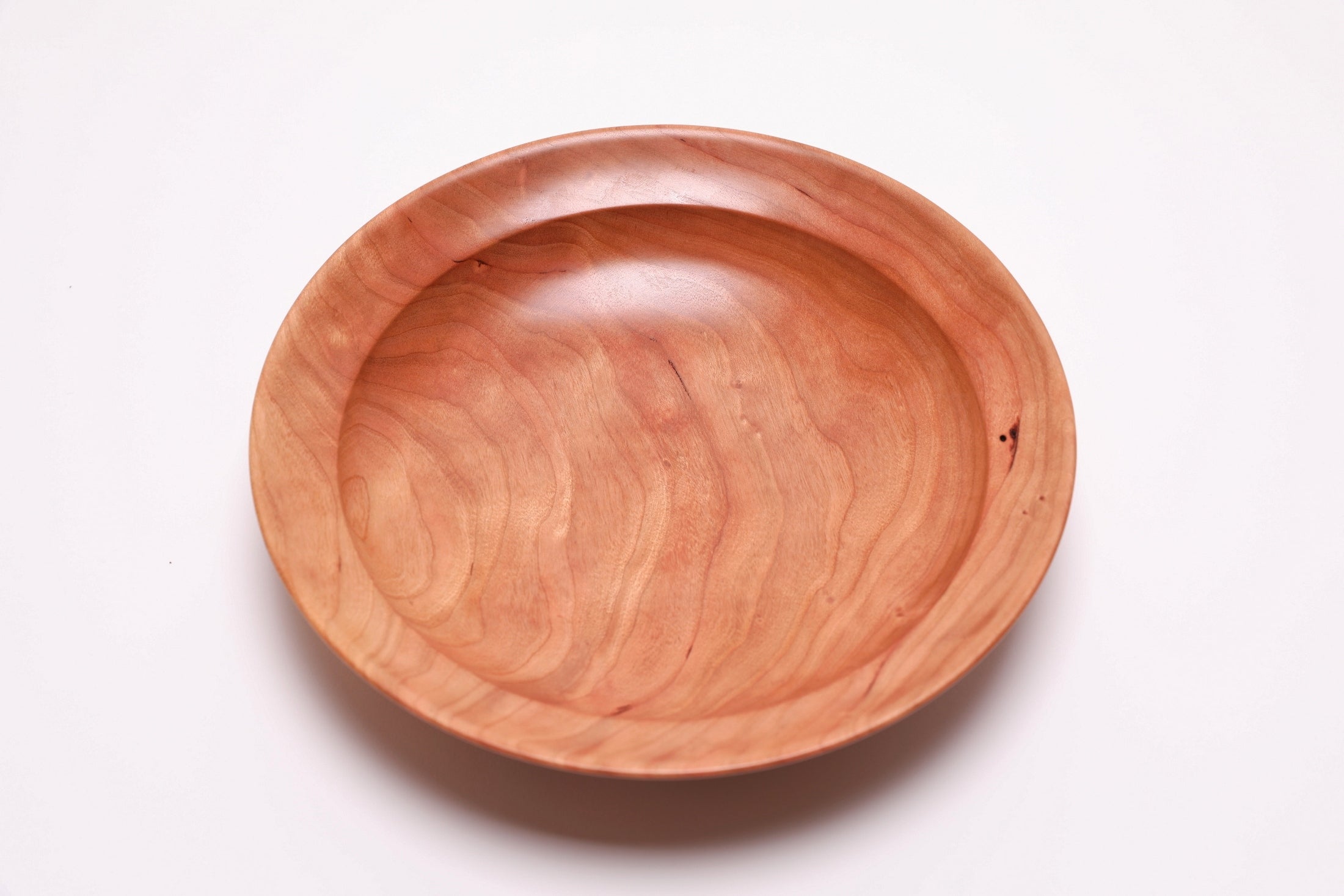 Wild black cherry wooden bowl top view 270 degrees, filled worm hole and food-safe oil finish
