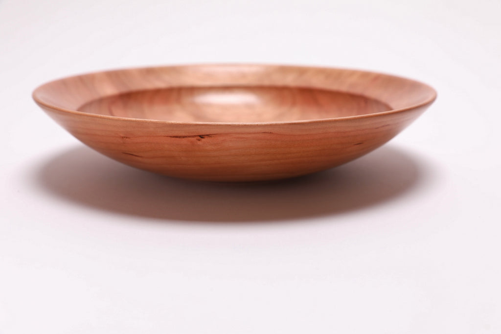 Wild black cherry wooden bowl side view 180 degrees, hand-turned profile and natural finish