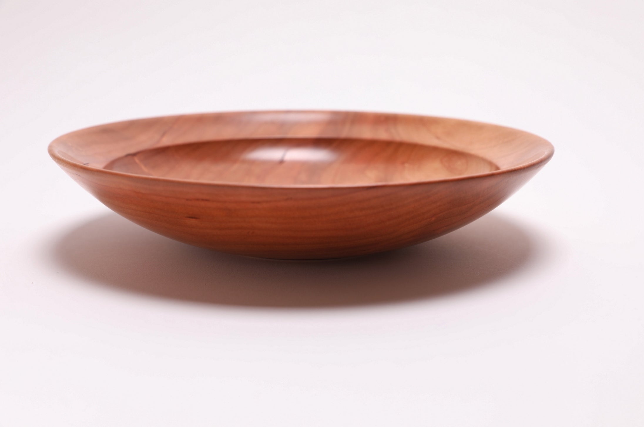 Wild black cherry wooden bowl side view 270 degrees, 8.5 inch diameter side profile
