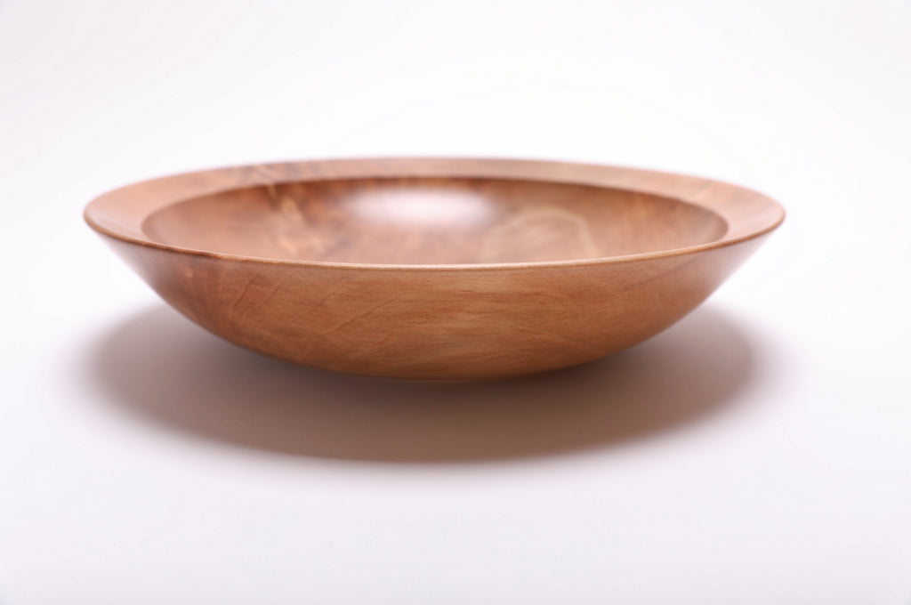 Sweet gum wooden bowl side view rotated 90°, 2 1/2" profile and natural oil finish