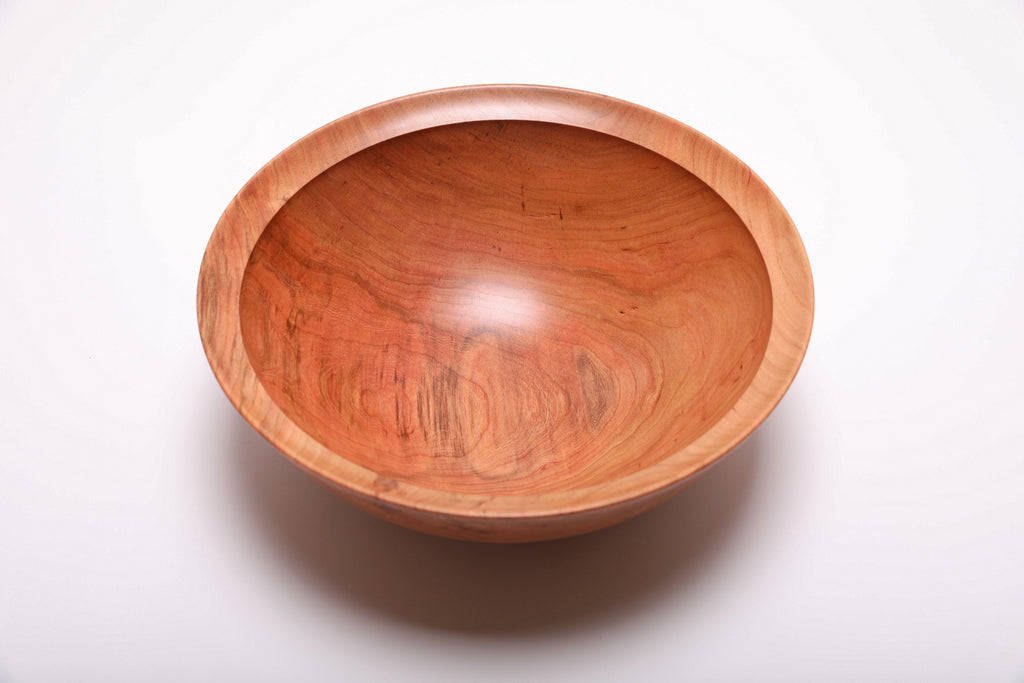 Spalted wild black cherry bowl top view rotated 270°, spalting detail and food-safe oil finish