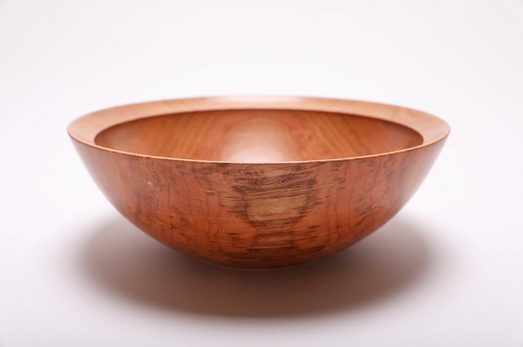 Spalted wild black cherry bowl side view rotated 270°, undercut rim and spalted wood character