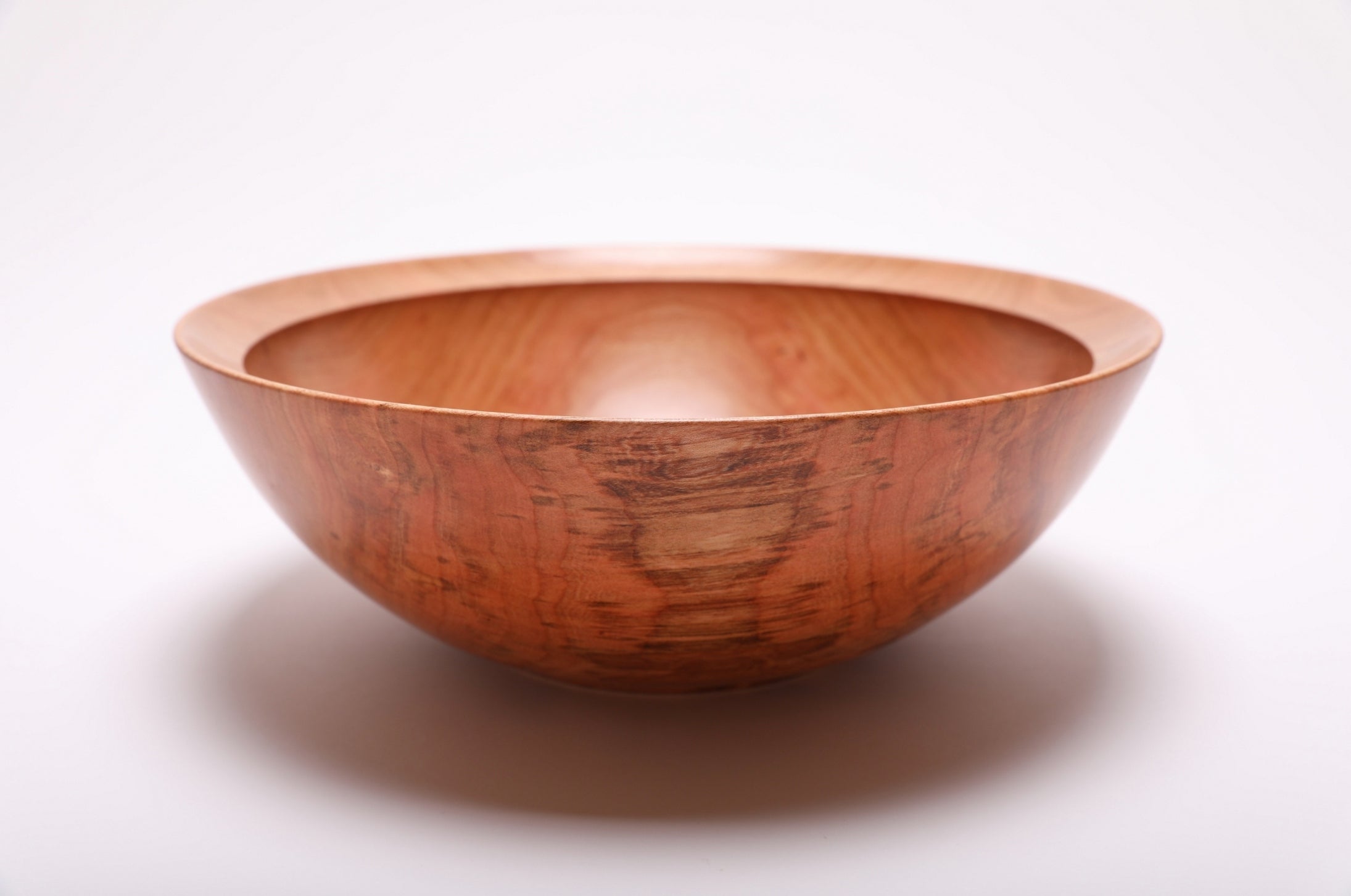 Spalted wild black cherry bowl side view rotated 270°, undercut rim and spalted wood character