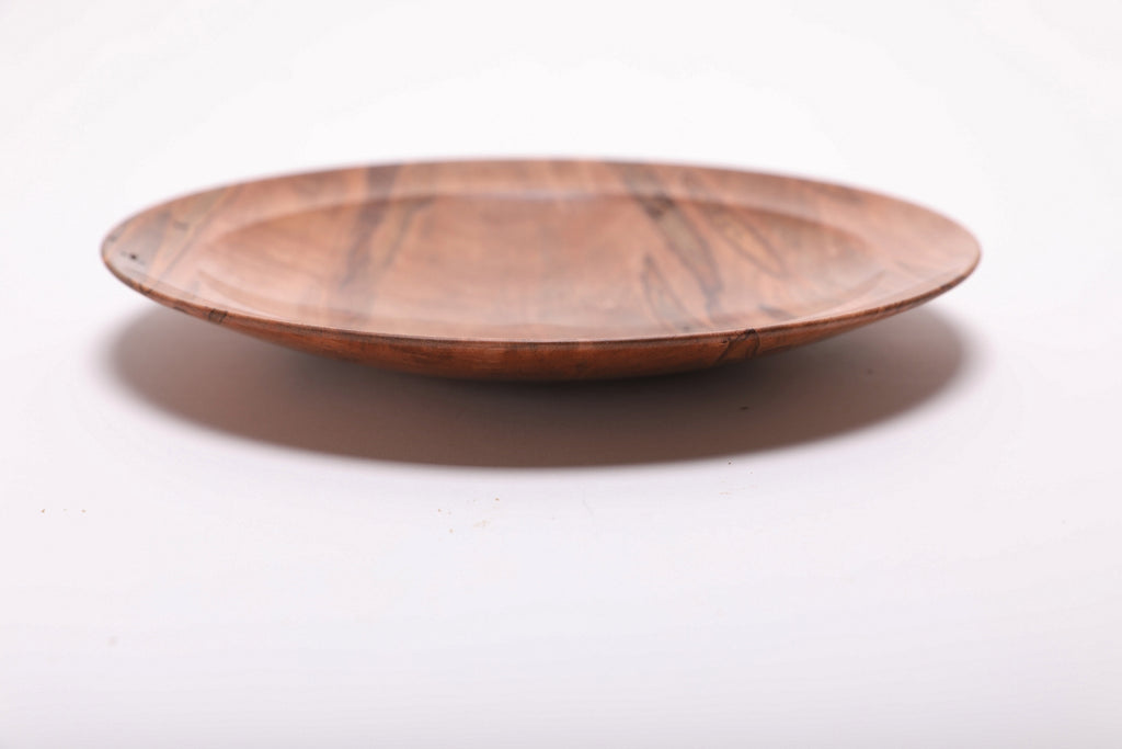 Side view of ambrosia maple shallow dish rotated 180 degrees showing exterior grain and natural oil finish