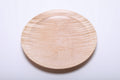 Top view of hand-turned tiger maple wooden platter showing cream and honey grain with subtle curly tiger figure, 9 3/8 inches