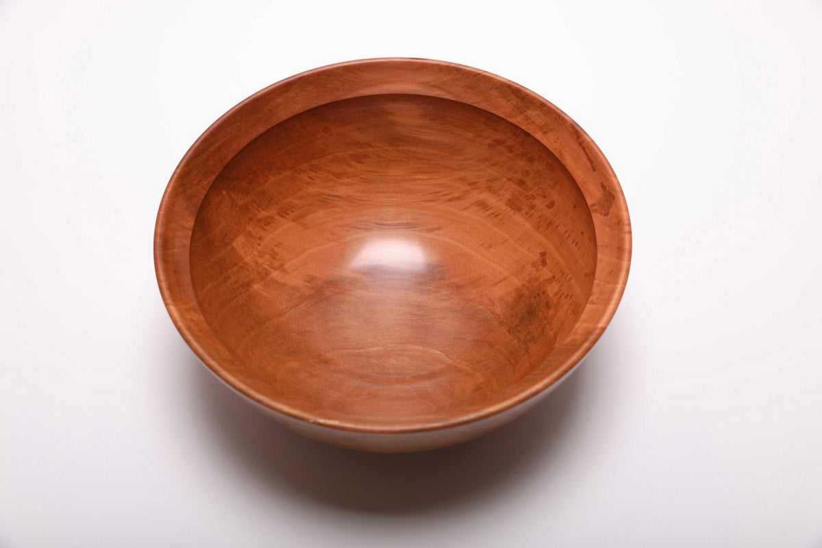 Top view of a handmade Bradford pear bowl with a rounded rim and food-safe natural finish
