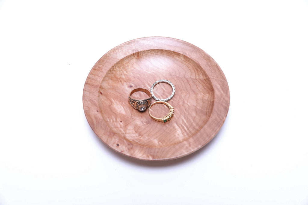 #2597 Quilted Big Leaf Maple Wooden Ring Dish  5" x 3/4"