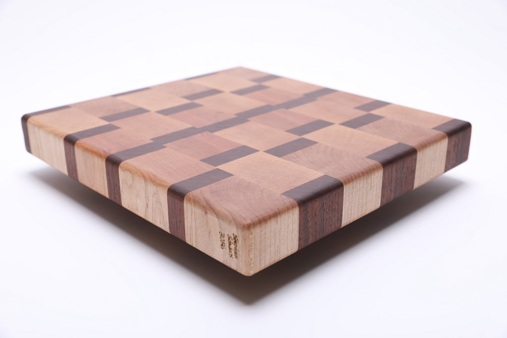 #3056 Maple and Walnut End Grain Cutting Board  (12 5/8" x 11 1/2" x 1 5/8")