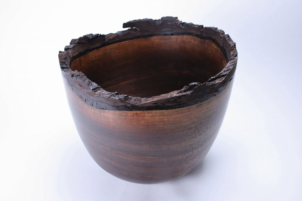 #1025 Natural Edge Black Walnut Wooden Bowl  13" X 11 1/2" Bark edge black walnut wood bowl