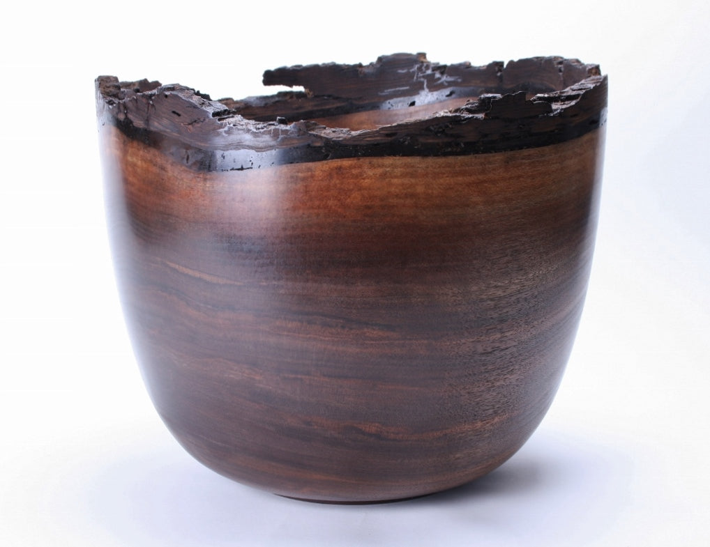 #1025 Natural Edge Black Walnut Wooden Bowl  13" X 11 1/2" Bark edge black walnut wood bowl