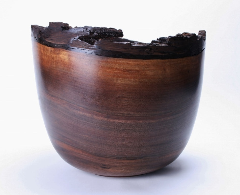 #1025 Natural Edge Black Walnut Wooden Bowl  13" X 11 1/2" Bark edge black walnut wood bowl
