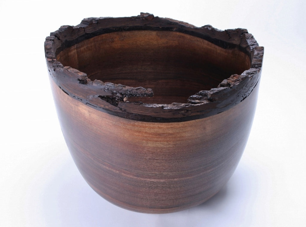#1025 Natural Edge Black Walnut Wooden Bowl  13" X 11 1/2" Bark edge black walnut wood bowl