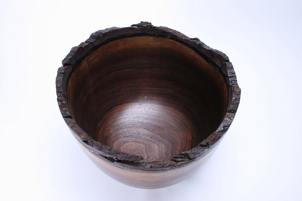 #1025 Natural Edge Black Walnut Wooden Bowl  13" X 11 1/2" Bark edge black walnut wood bowl