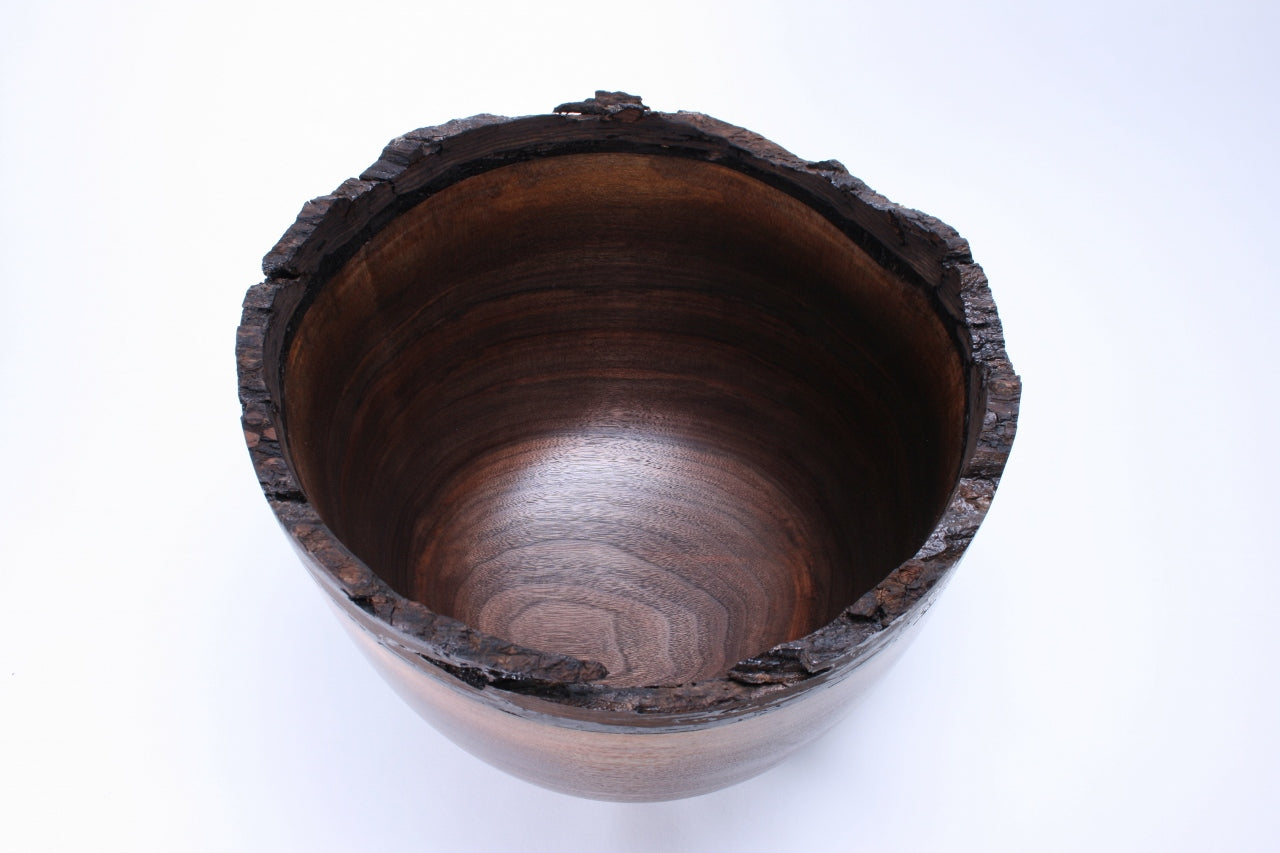 #1025 Natural Edge Black Walnut Wooden Bowl  13" X 11 1/2" Bark edge black walnut wood bowl