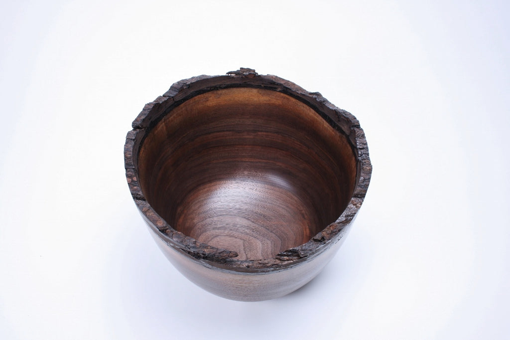 #1025 Natural Edge Black Walnut Wooden Bowl  13" X 11 1/2" Bark edge black walnut wood bowl