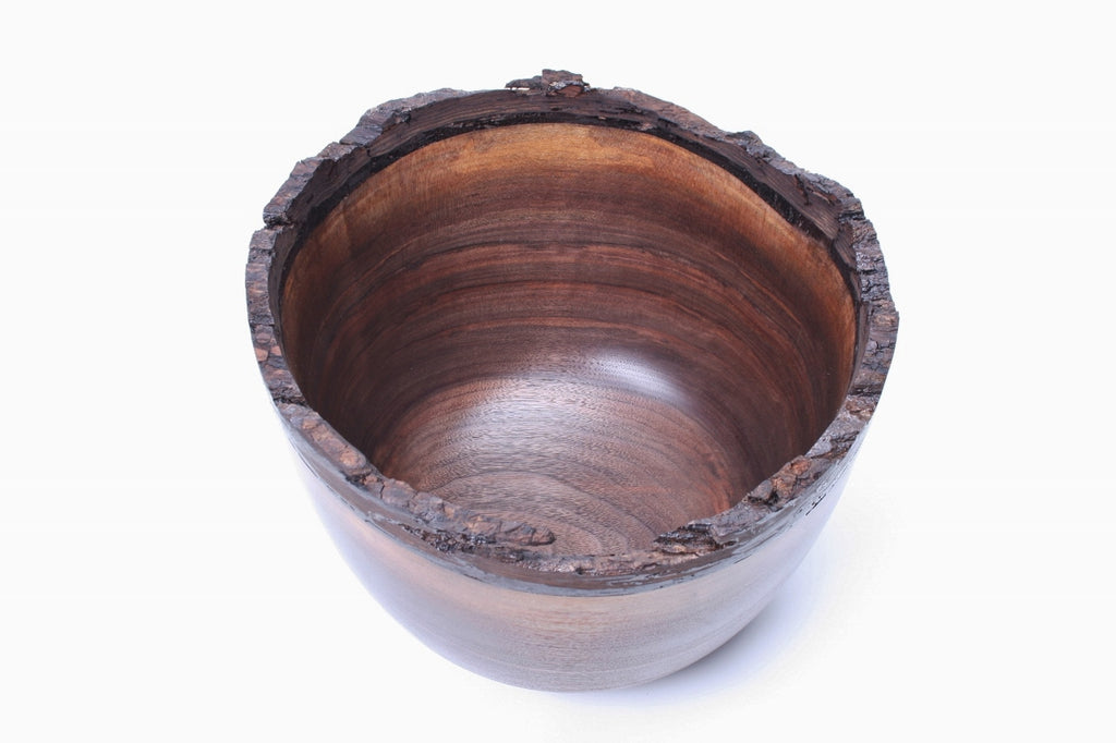 #1025 Natural Edge Black Walnut Wooden Bowl  13" X 11 1/2" Bark edge black walnut wood bowl