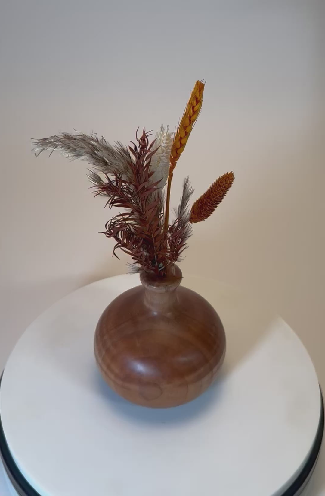 Video demonstration of tiger big leaf maple weed pot showing dramatic striped grain and craftsmanship