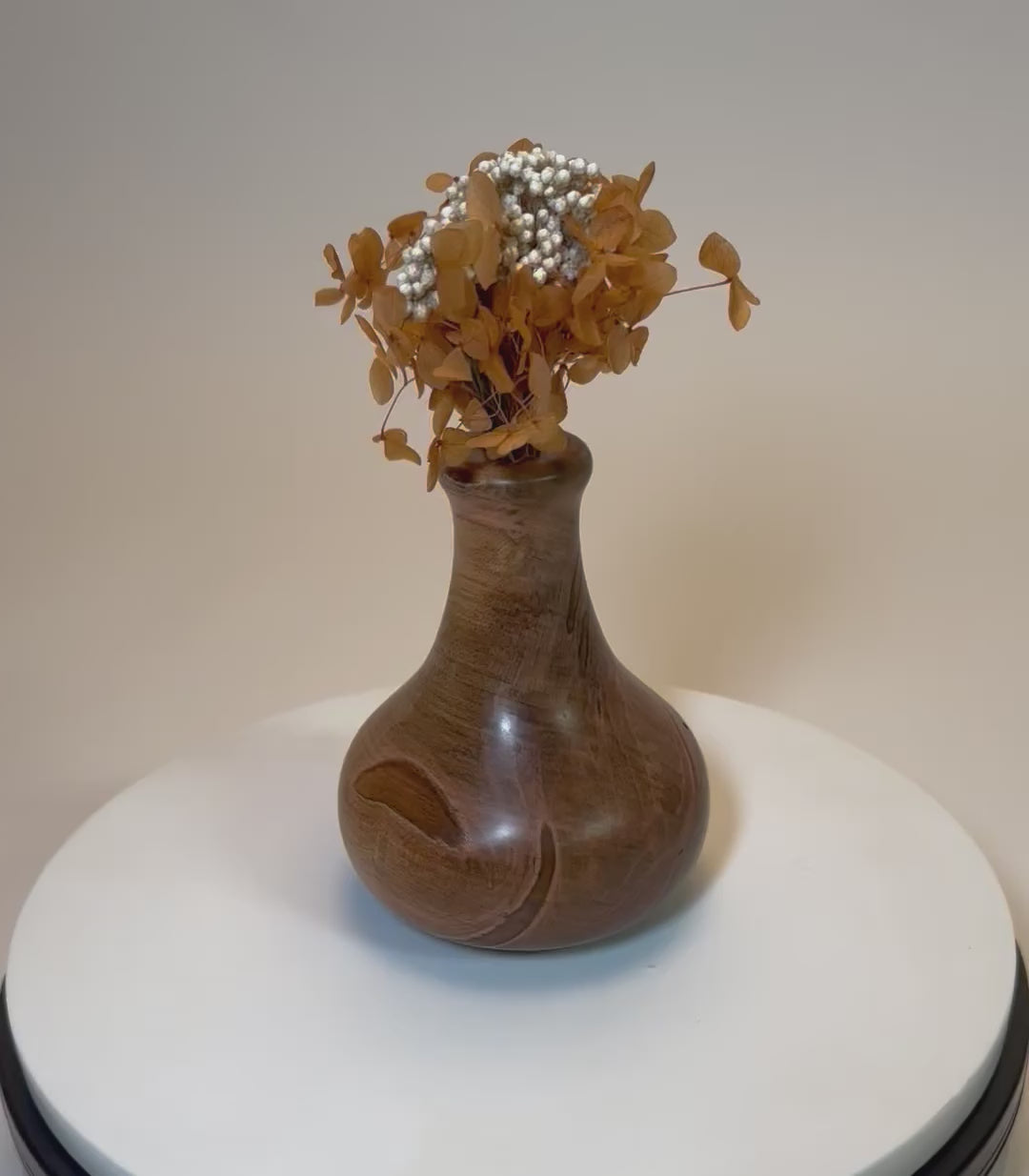 Ambrosia maple weed pot rotating 360 degrees, beetle-track figuring, handmade dry vase, Sanders Woodworking