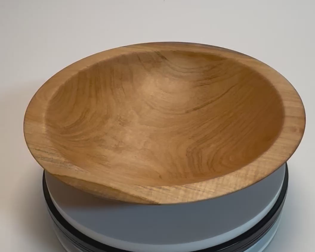 Handcrafted sugar maple chopping bowl 10 3/8 inches wide, 2 1/4 inches deep, with ulu knife demonstration, Sanders Woodworking, made in North Carolina